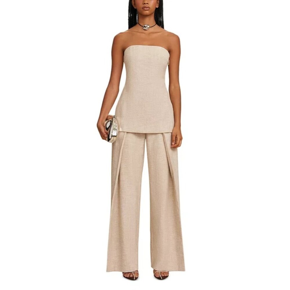Cult Gaia Rhett Flared Strapless Top Women's Size 12 Beach Beige Nude Bandeau - Picture 2 of 3